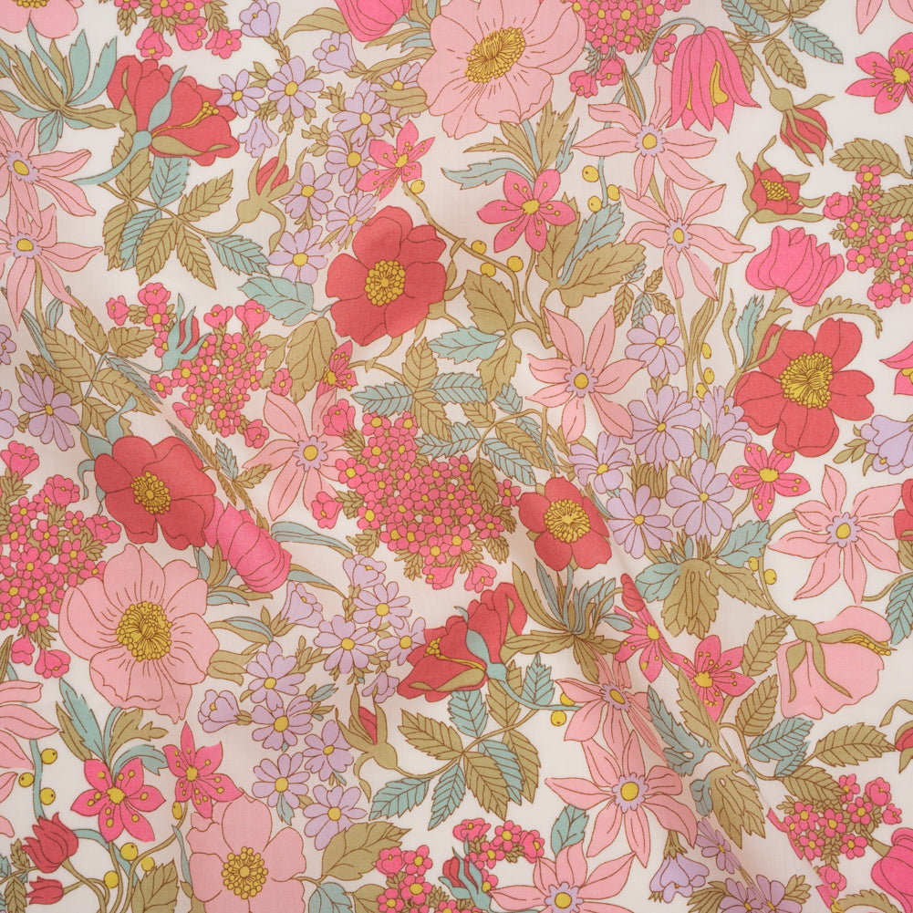 Liberty Fabrics Tana Lawn® - Clarabell Pink - Light Pink, Olive Green and Pale Purple Floral - Joann Fabrics