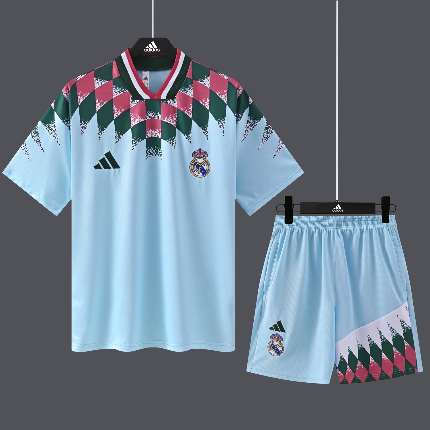 Real Madrid 26-27 Short-Sleeve Training Set - Light Blue With Green Pink - UnitedFutballJersey