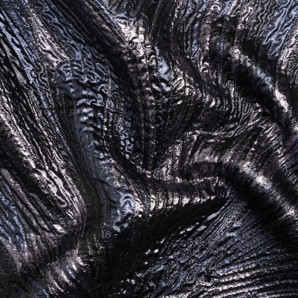 Metallic Gunmetal, Black and Navy Radiating Lines Luxury Brocade - Joann Fabrics