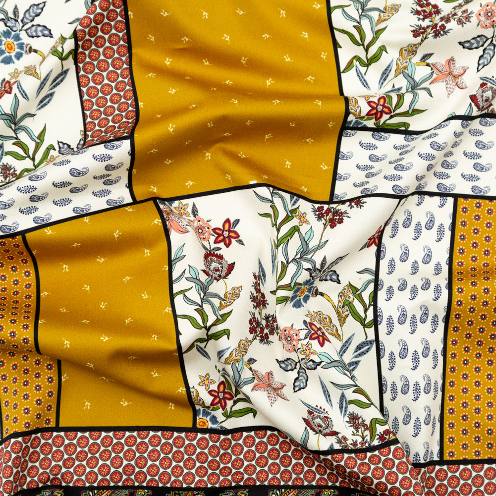 Stretch Cotton Sateen - Yellow and Red Floral Patchwork - Paisley Patches Print - Mood Exclusive St. Tropez Collection - Joann Fabrics