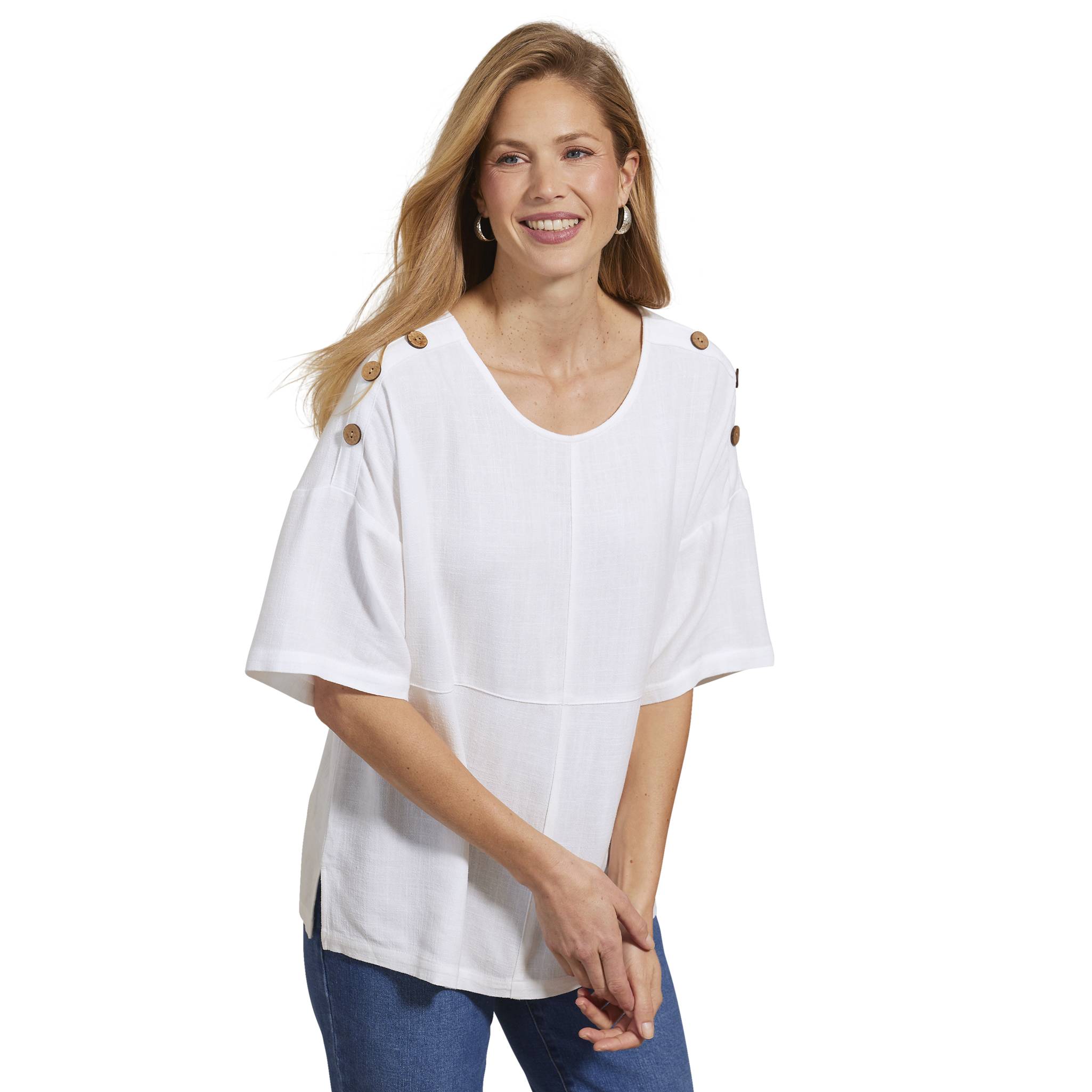 Button-Accent Linen Blend Top - Northstyle Catalog