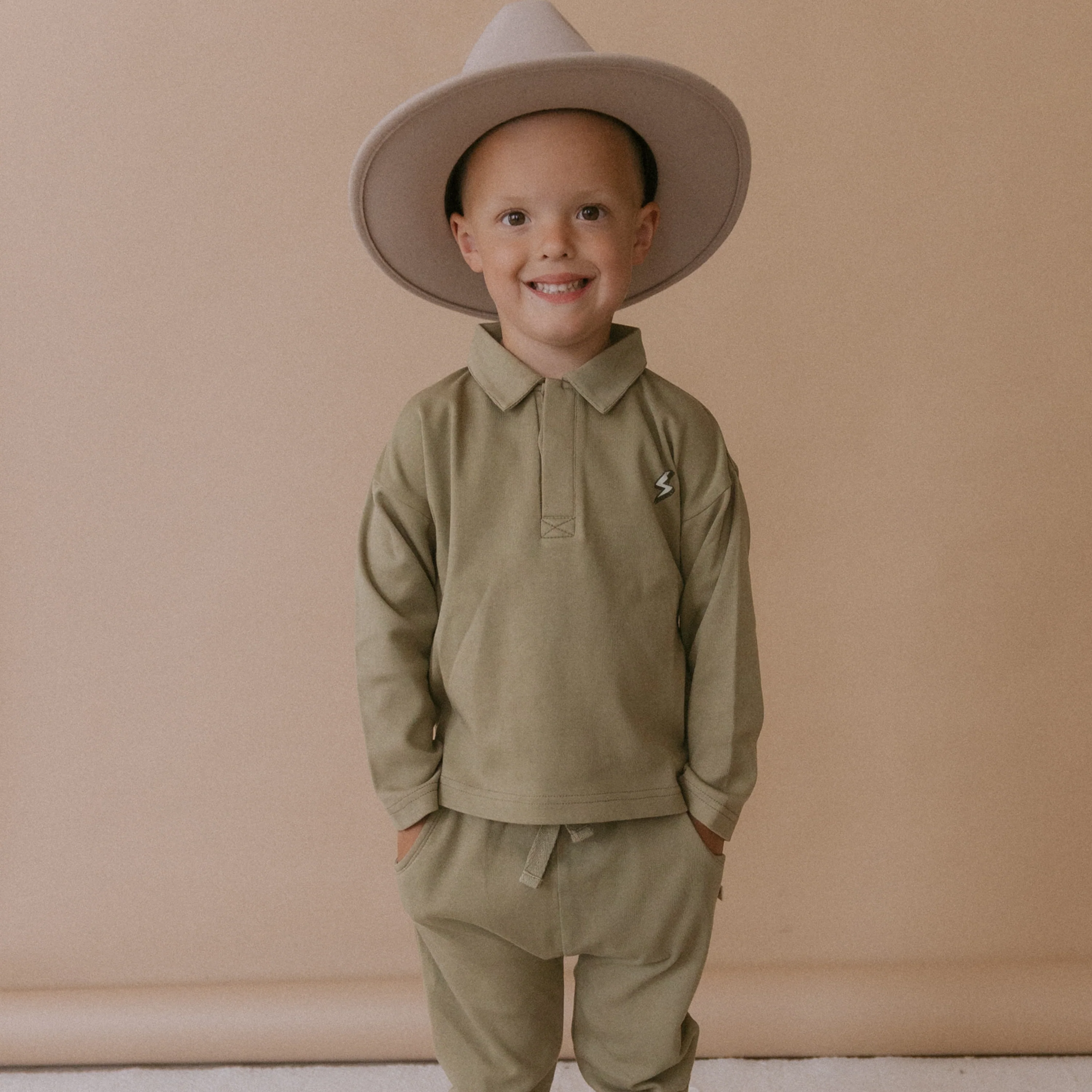 Organic Long Sleeve Polo - Olive