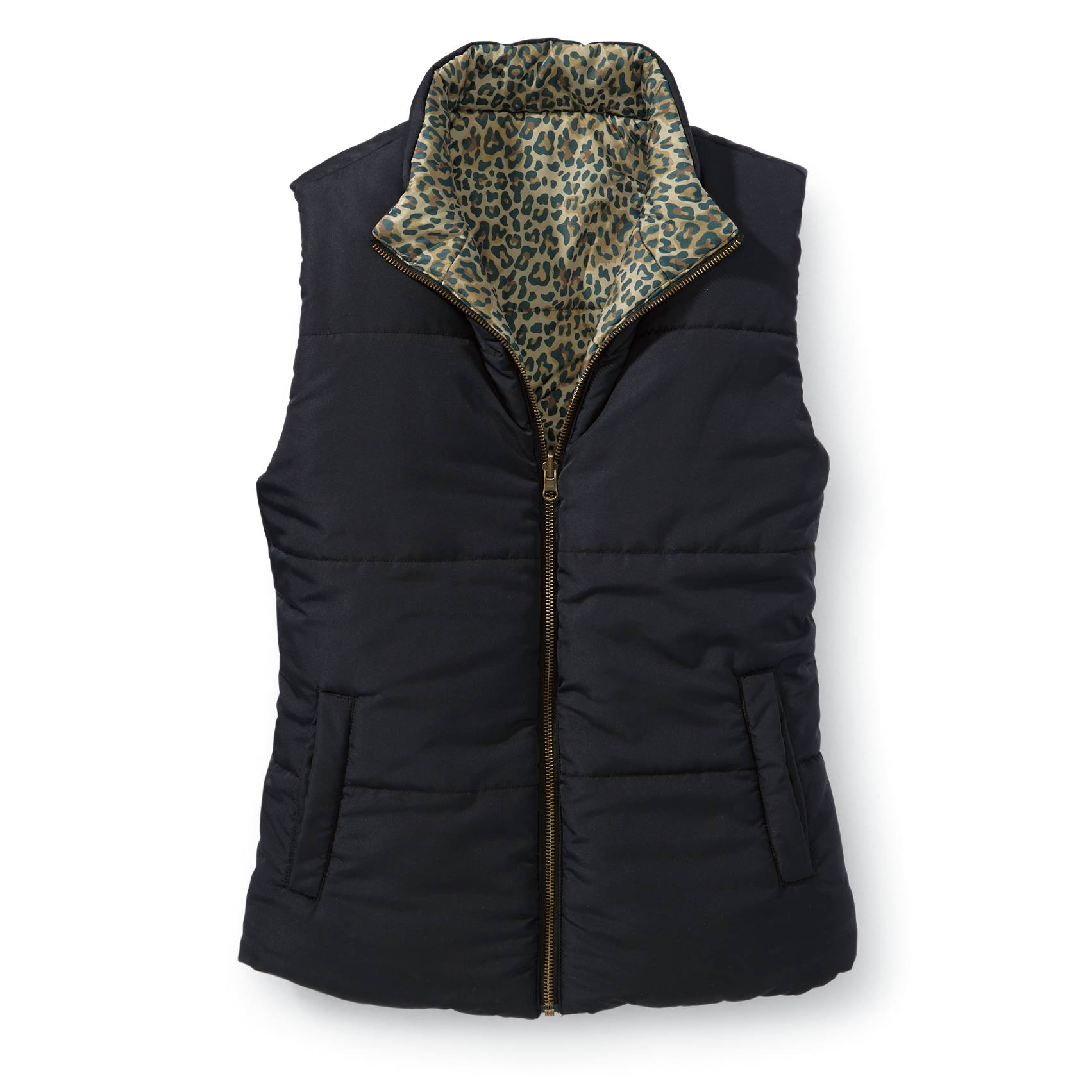 Reversible Animal-Print Vest, Zip Front, Pockets, Black - Northstyle Catalog