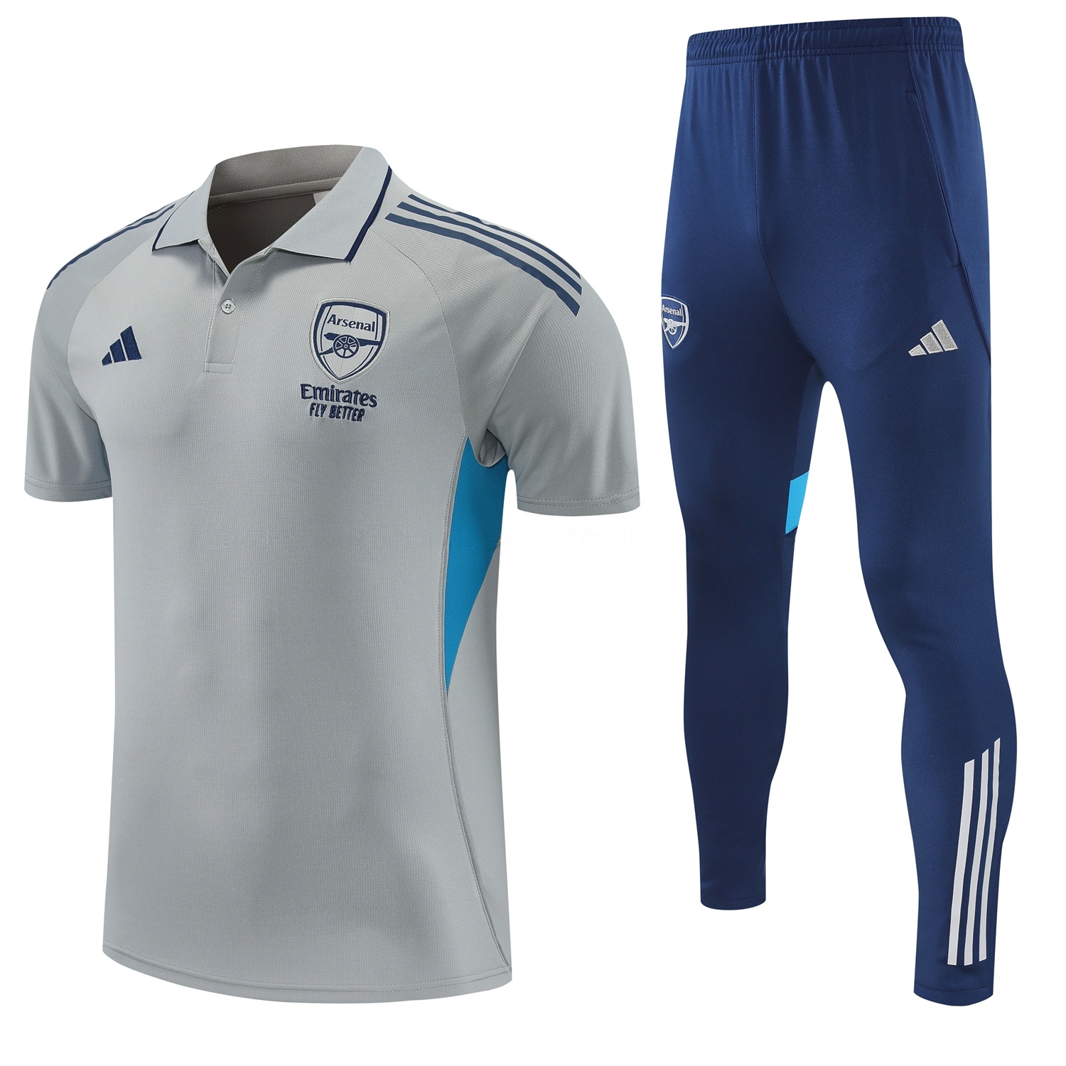 Arsenal 25-26 POLO Short-Sleeve Training Set - Grey Top and Deep Blue Pants - UnitedFutballJersey