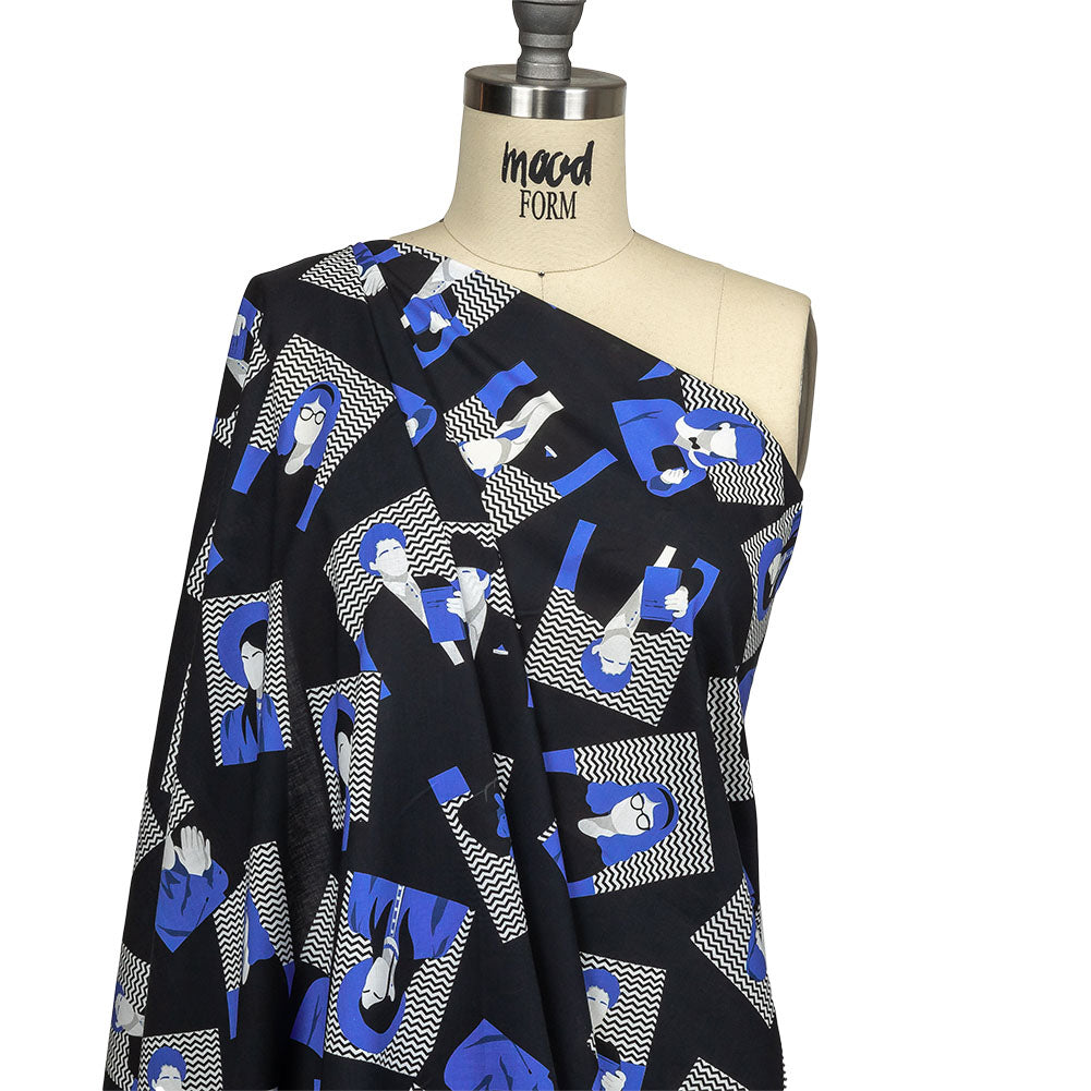 Cotton Voile - Blue and Black Talking Heads - In the Blues Print - Mood Exclusive Indigo Collection - Joann Fabrics