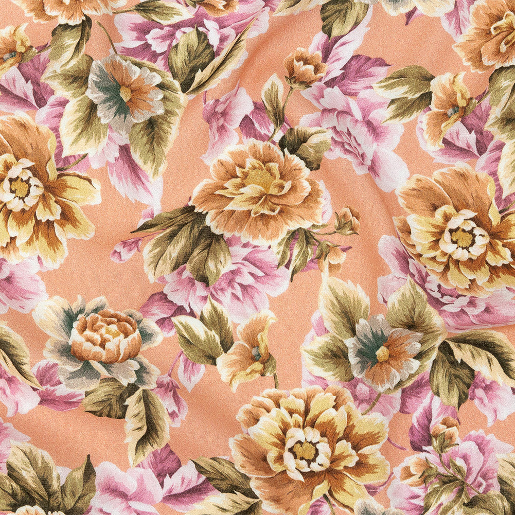 Gauzy Viscose Crepe Print - Peach Pink and Yellow Floral - Mood Exclusive Antique Rose Petals - Joann Fabrics