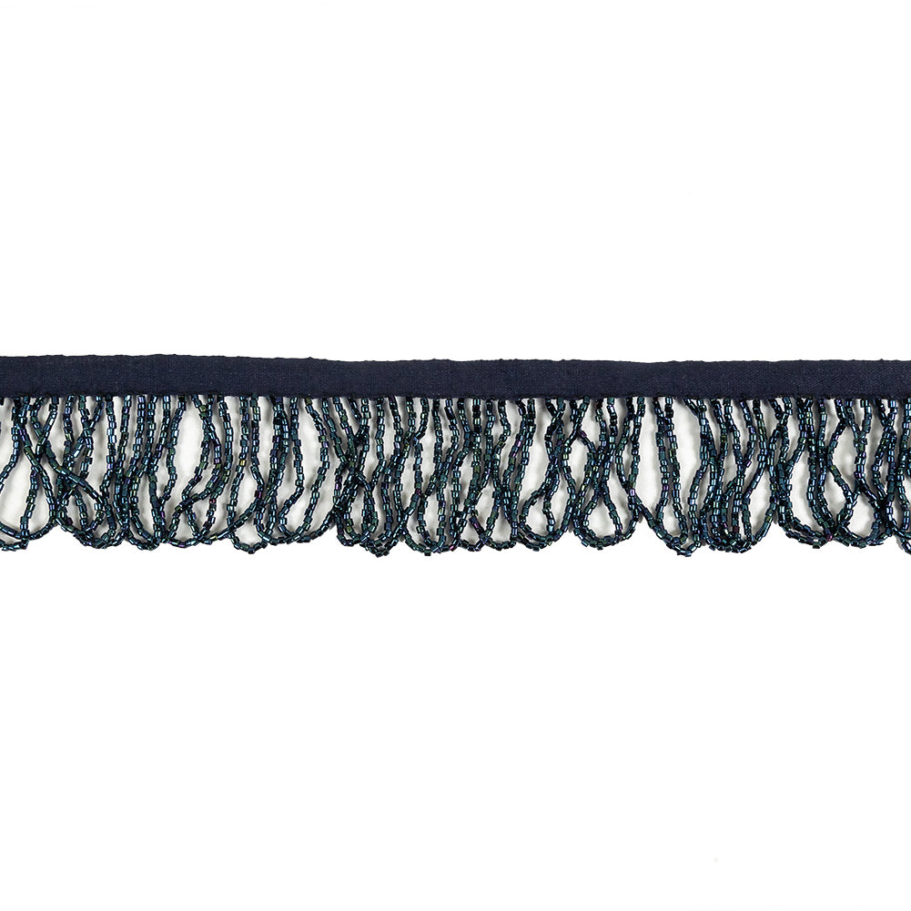 Vintage Blue Iris and Navy Beaded Looped Fringe Trim - 1.625