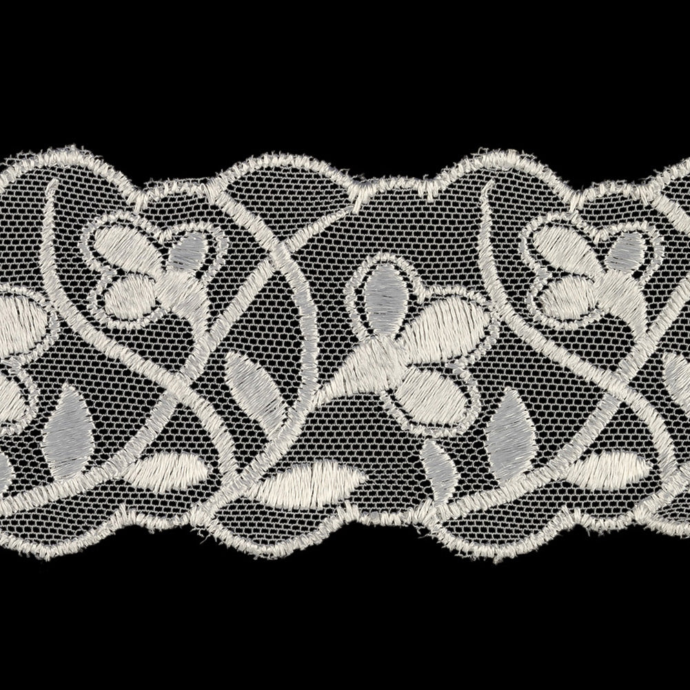 Luminous White Wildflower Buds Embroidered Lace Trim - 2.125