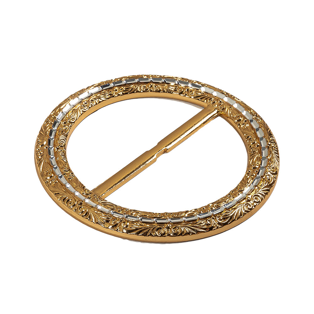 Vintage Gold Classical Swirls Round Slider with Faceted Silver Band - 3.25