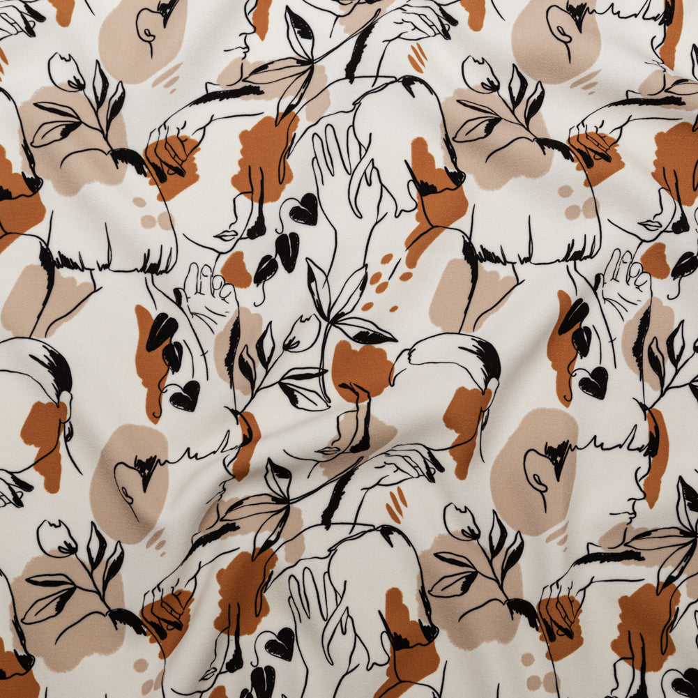 Stretch Polyester Crepe - White Figure Lines - Contoured Personage Print - Mood Exclusive Serengeti Collection - Joann Fabrics