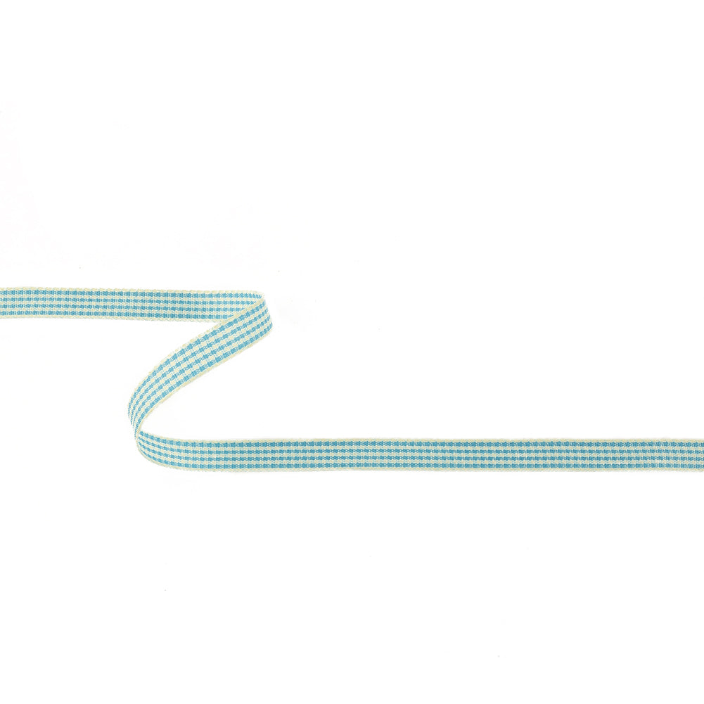 Sky Blue and Glass Green Houndstooth Check Woven Ribbon - 0.375