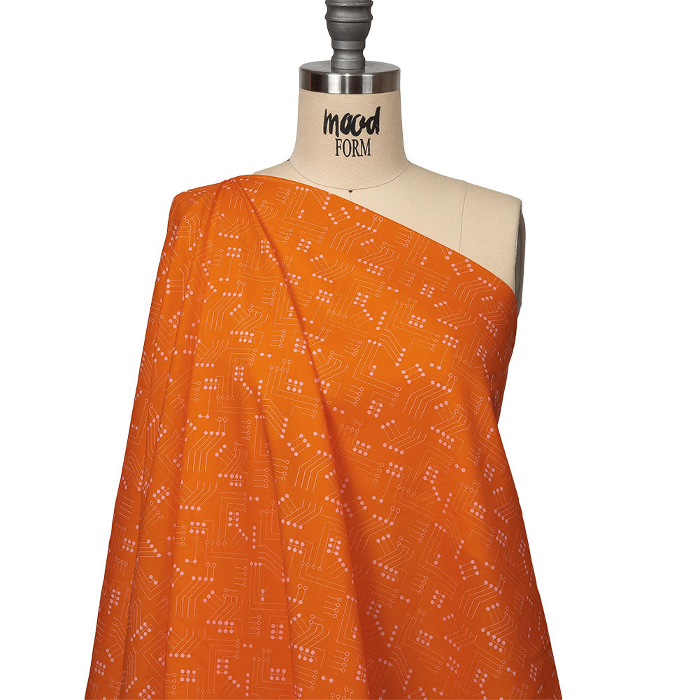 Cotton Voile - Orange Circuit Board Dots - Circuit Breaker Print - Mood Exclusive Citrus Collection - Joann Fabrics
