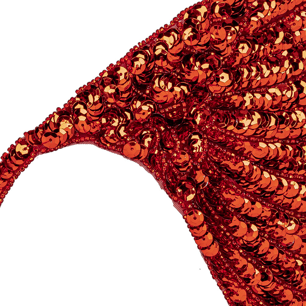 Vintage Fancy Red Sequins and Beaded Fan Applique - 6.25