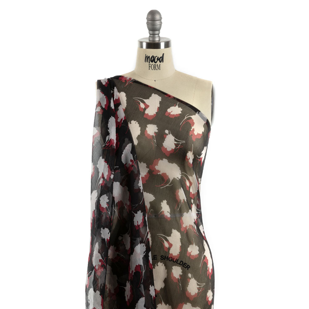 Black, Red and White Echoes of Leaves Crinkled Silk Chiffon - Joann Fabrics