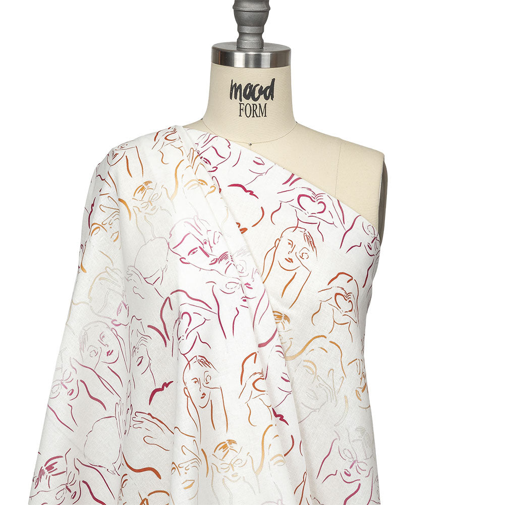 Linen and Rayon Woven - Pink, White and Orange Faces and Hands - Language of Love Print - Mood Exclusive Pride Collection - Joann Fabrics