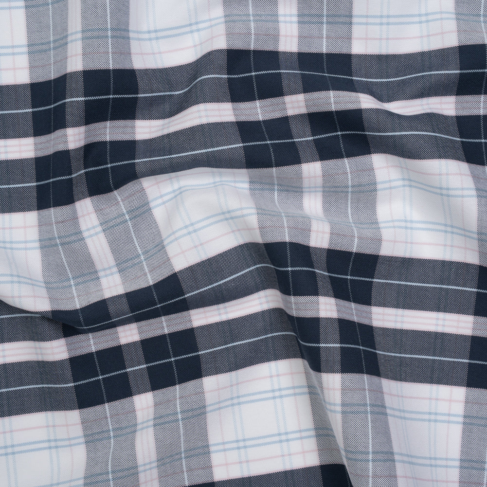 Cotton Oxford Shirting - Navy, Light Blue and Pale Pink Plaid - Deadstock - Joann Fabrics