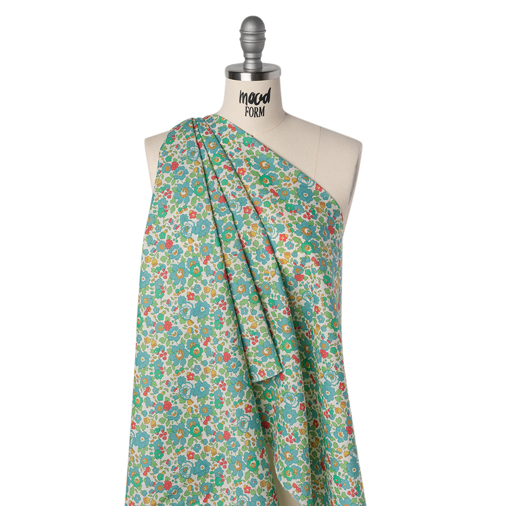 Liberty Fabrics Tana Lawn® - Betsy Blue Turquoise - Turquoise, Pink and Green Floral - Joann Fabrics