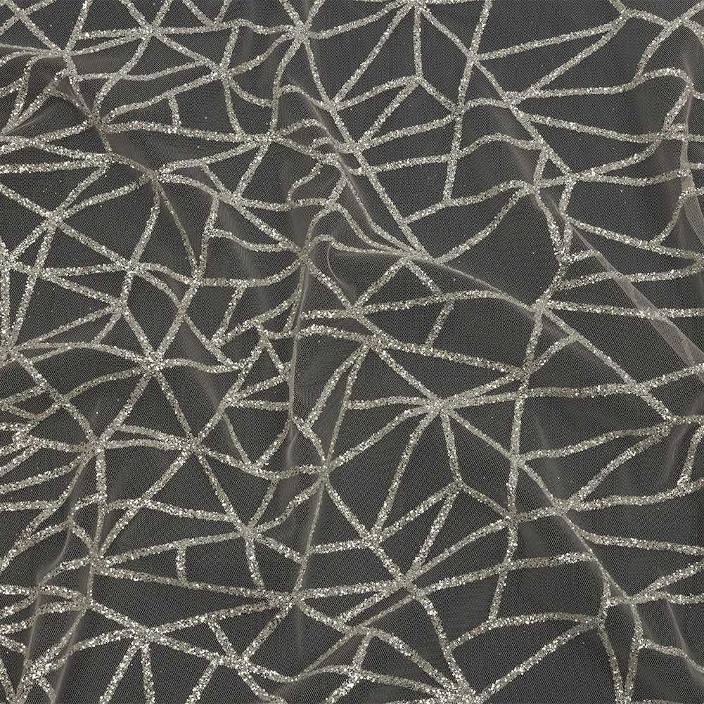 Glitter Tulle - Champagne and Silver Linear Geometry - Joann Fabrics