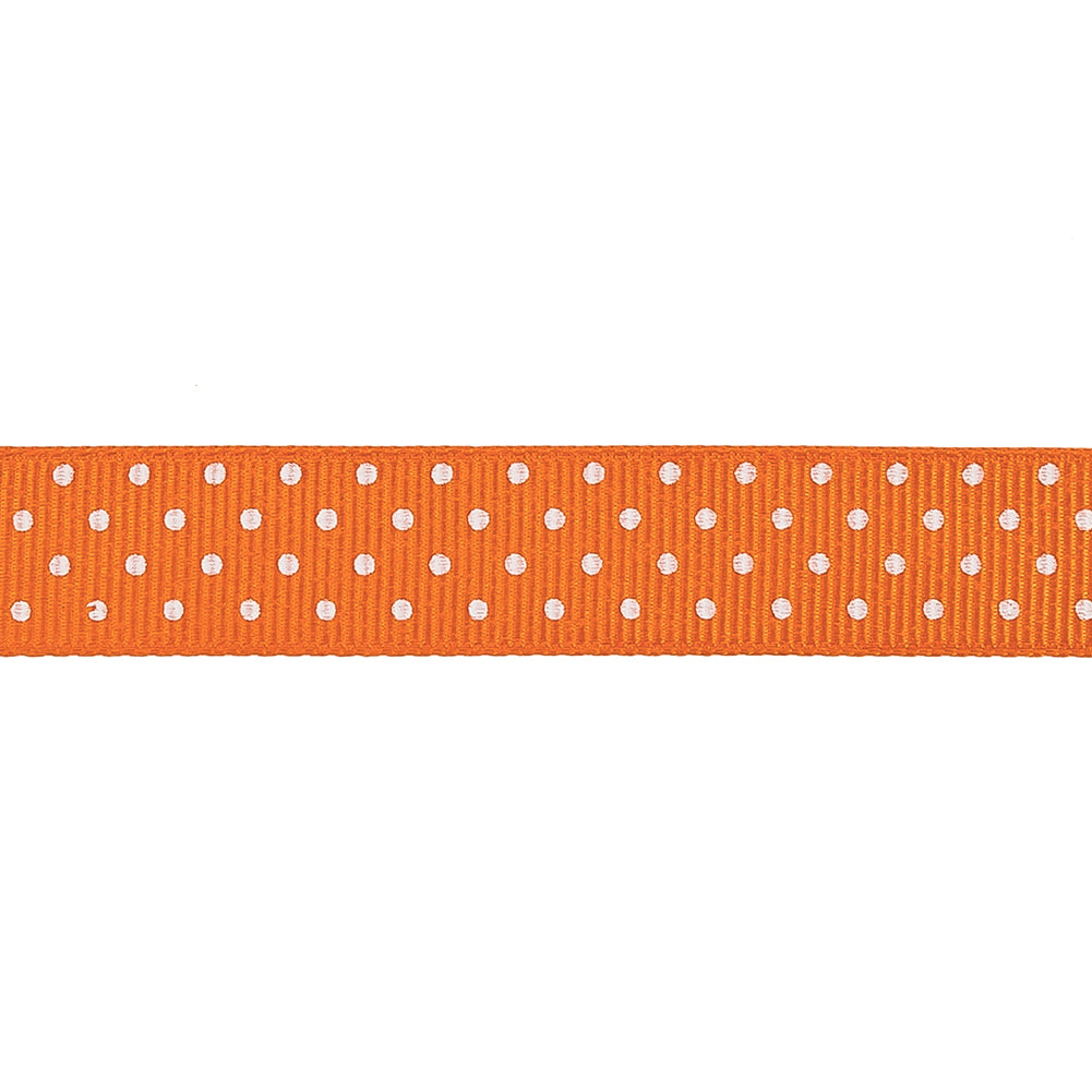 Carrot and White Polka Dots Grosgrain Ribbon - 0.625