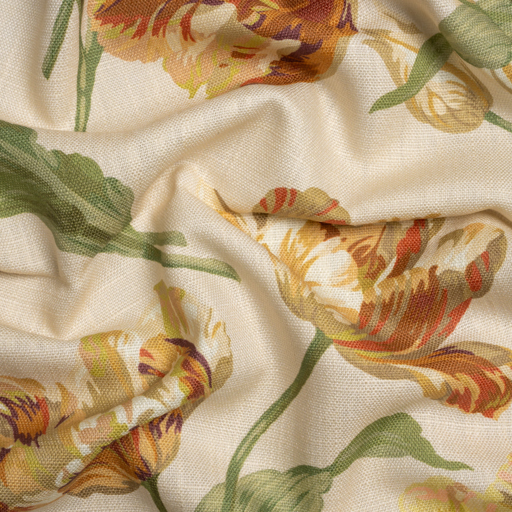Viscose and Linen Drapery Woven Print - Gold Painting Flowers - British Imported - Joann Fabrics