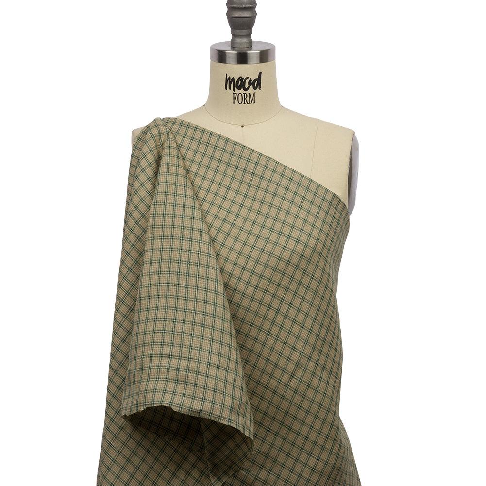 Green and Beige Checked Lightweight Linen Woven - Joann Fabrics