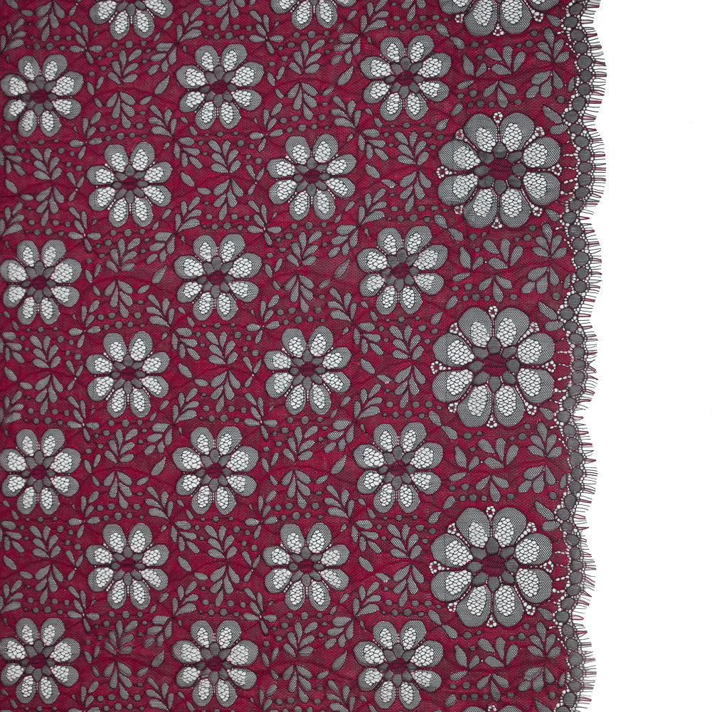 Lace with Scalloped Eyelash Edges - Black and Fuchsia Two-Tone Sunflowers - Joann Fabrics