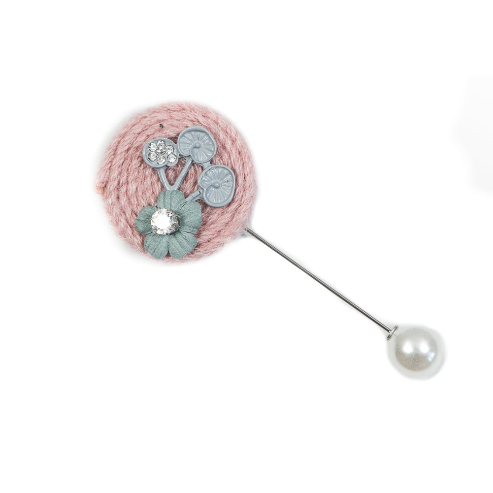Italian Pink and Gray Brooch with Pearl Closure - 3.5