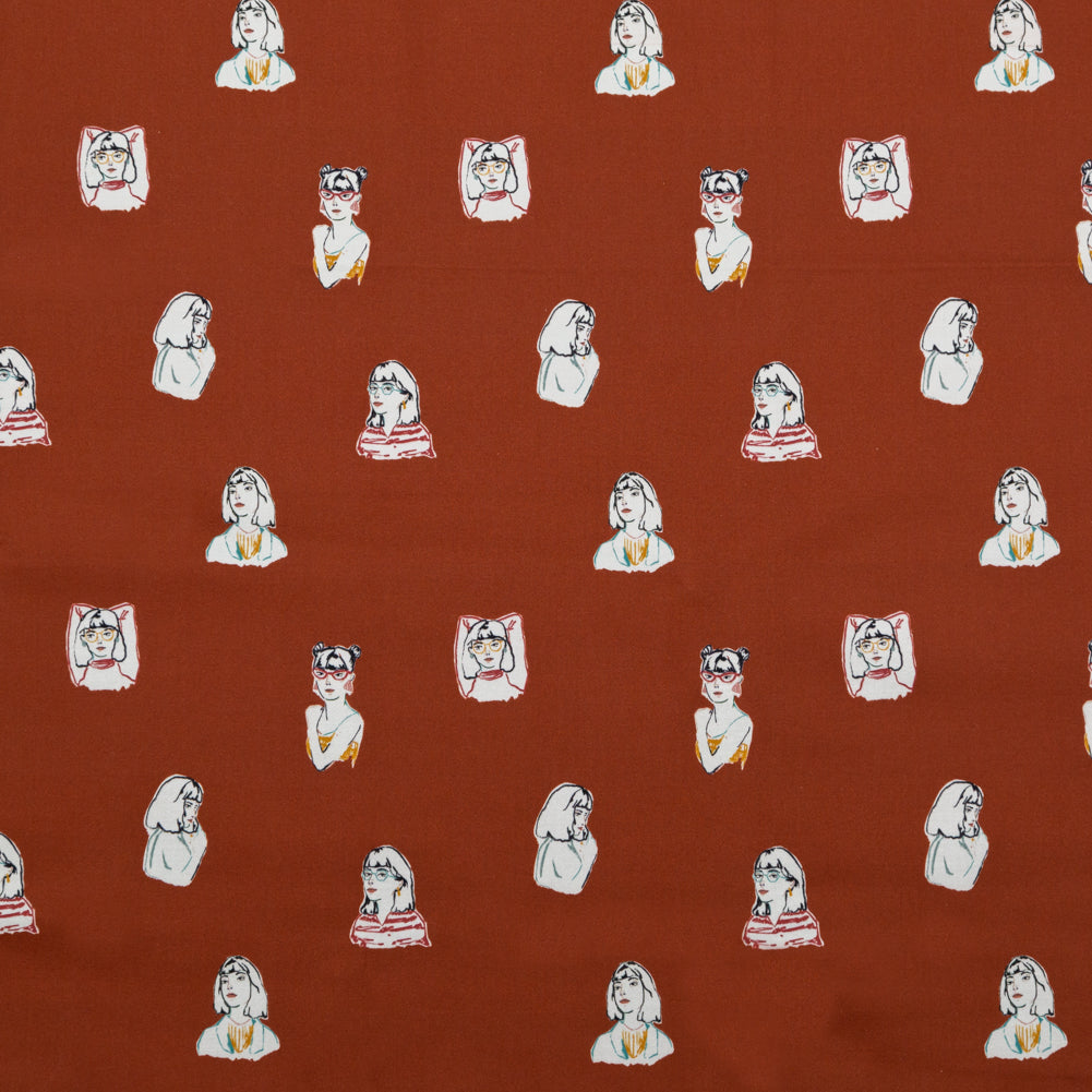Stretch Cotton Sateen - Rust Faces - Run the World Print - Mood Exclusive Harvest Collection - Joann Fabrics