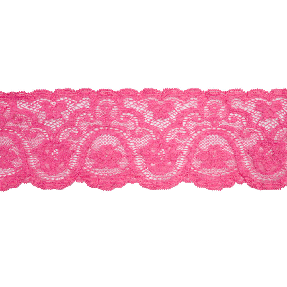 Petal Pink Floral Waves Stretch Lace Trim with Scalloped Edges - 2.875