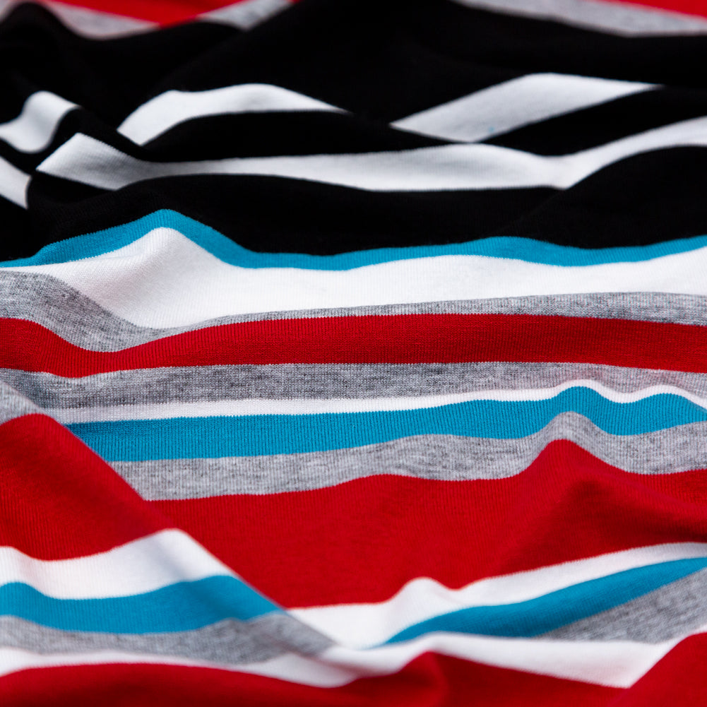 Very Cherry, Black and River Blue Barcode Striped Rayon Jersey - Joann Fabrics