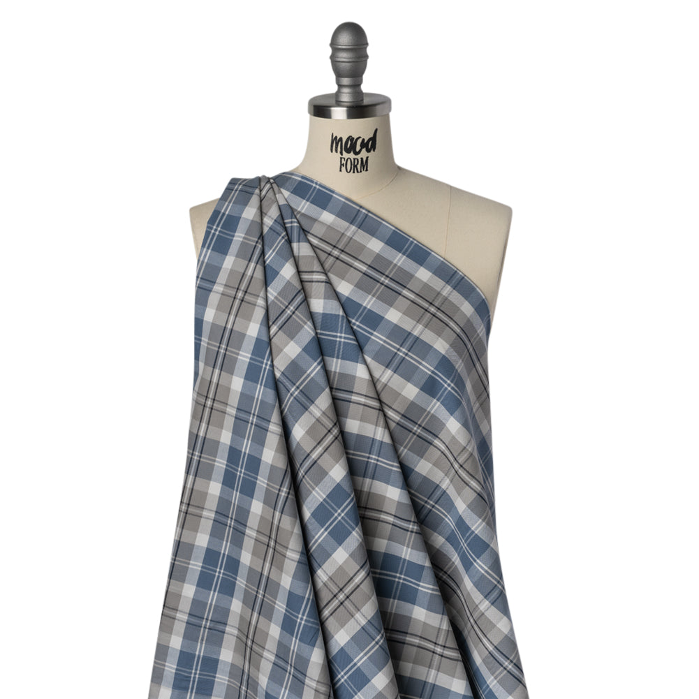 Cotton Oxford Shirting - Country Blue, Steel Gray and Midnight Plaid - Deadstock - Joann Fabrics
