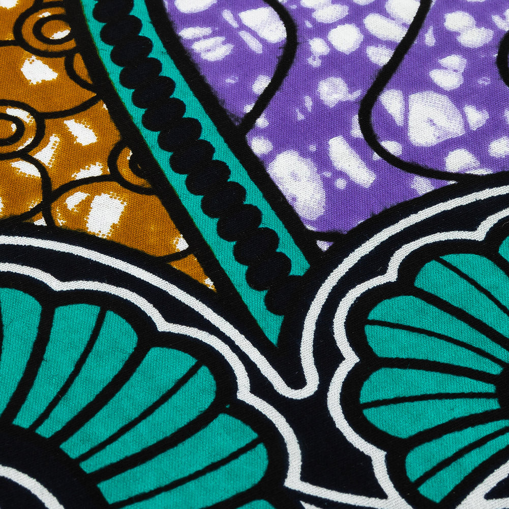 Teal, Gold and Purple Spirals and Abstract Cotton Supreme Super Wax African Print - Joann Fabrics