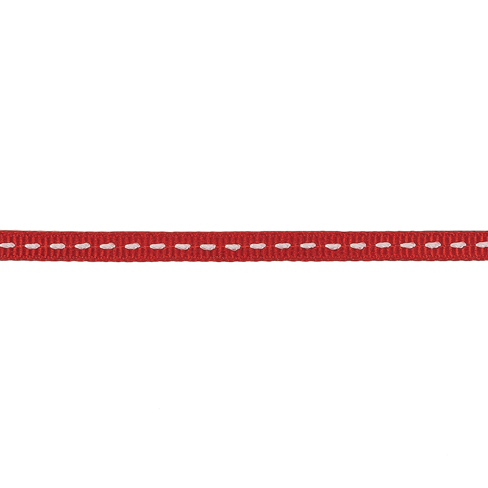 Red Grosgrain Ribbon with Lucent White Stitching - 0.25