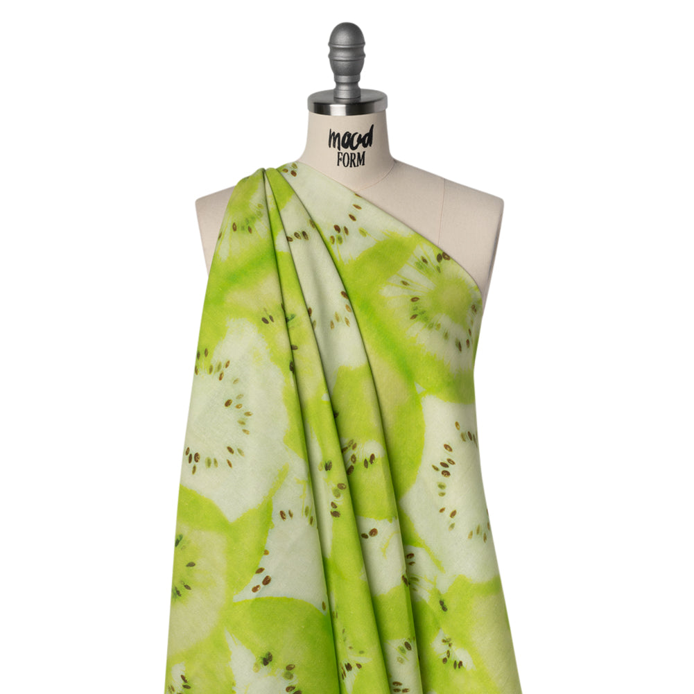 Linen and Rayon Woven - Lime Green and Brown Hazy Kiwi Fruits - Mood Exclusive Kiwi Crush Print - Joann Fabrics