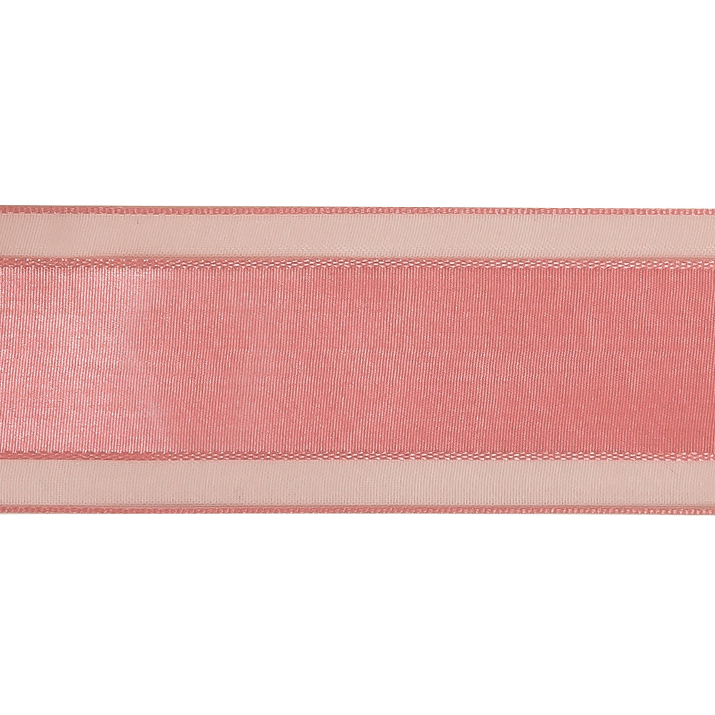 Bubblegum Woven Ribbon with Sheer Organza Borders - 1.5