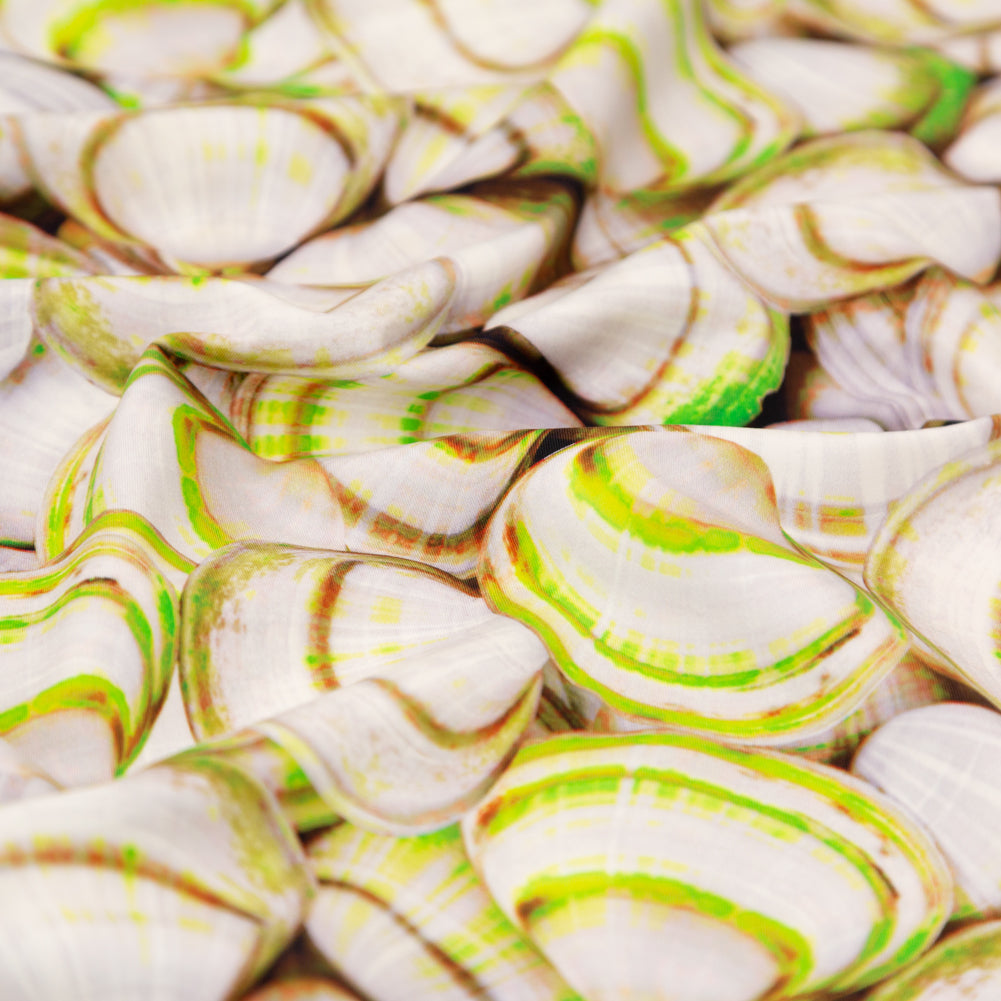 Compression Swimwear Tricot, UV Protective with Aloe Vera Microcapsules - Neon Green Shells - Caye Collection - Joann Fabrics