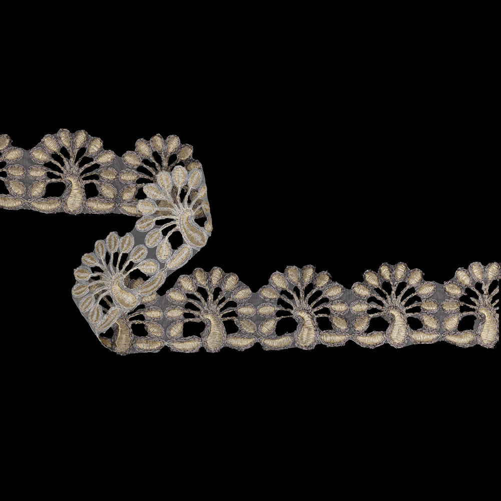 Yaya Han Metallic Embroidered Trim - Gold Peacocks, 2.5