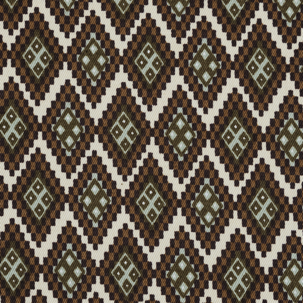 Mulch Brown and Desert Sage Geometric Stretch Cotton Twill - Joann Fabrics