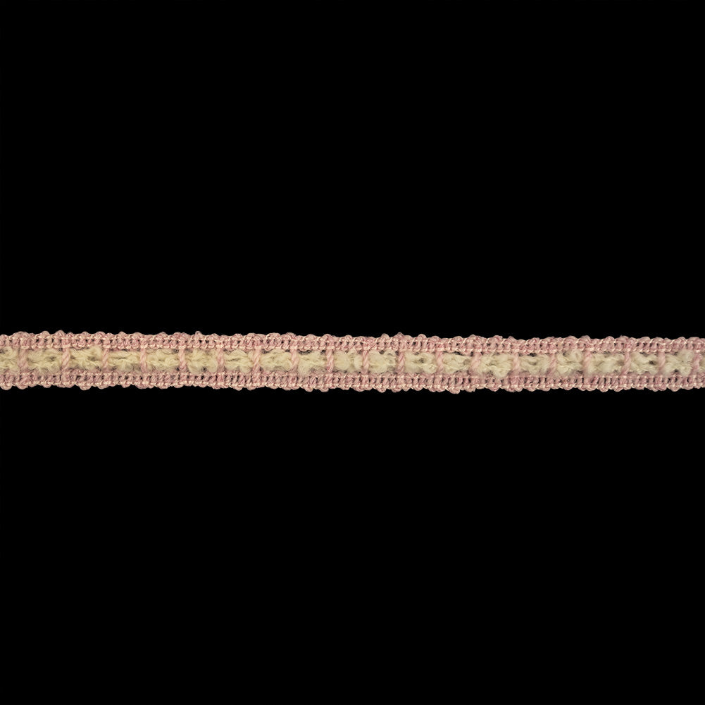 Pink and Cream Wool Crocheted Trim - 0.375