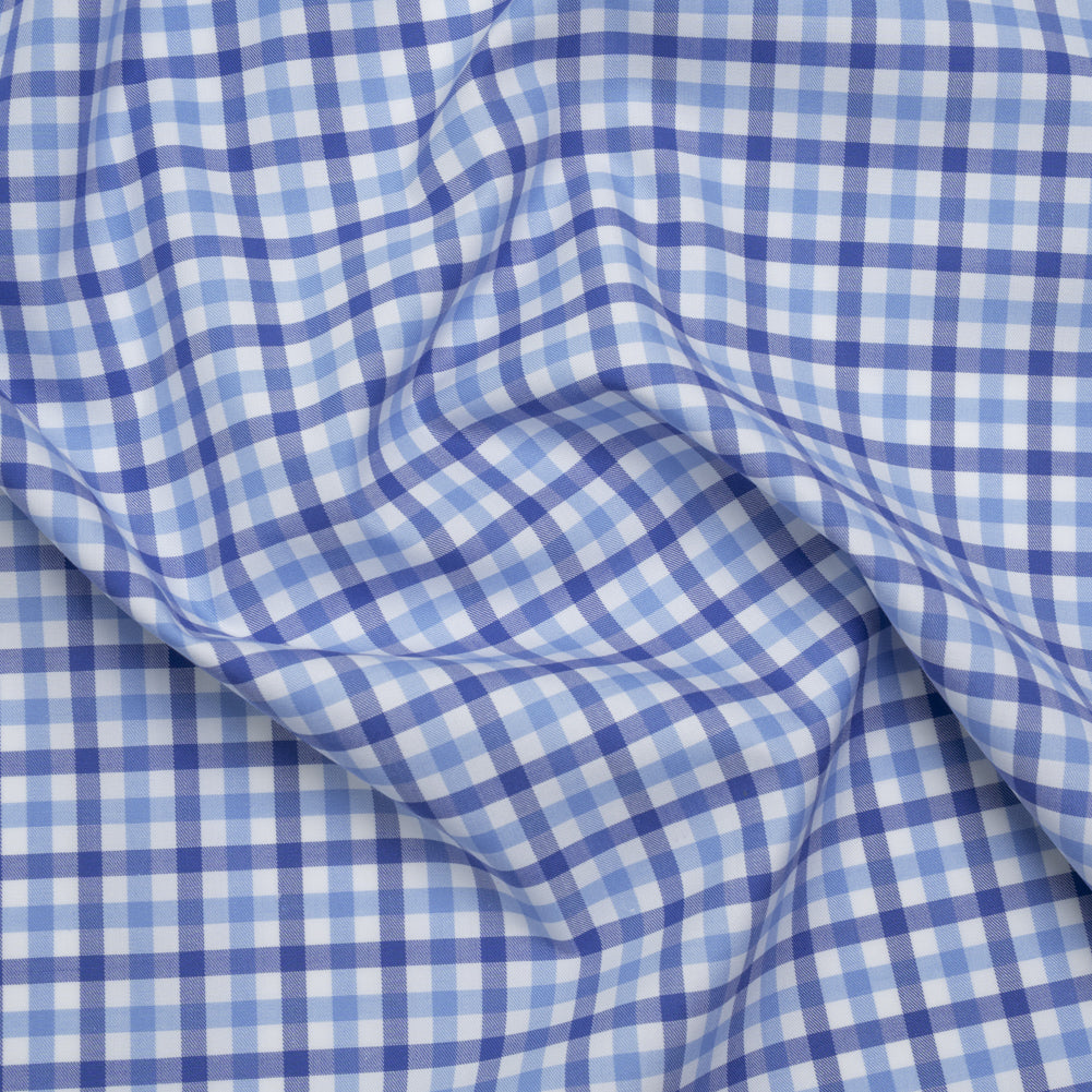 Cotton Twill Shirting - Cobalt, Sky Blue and White Tattersall Check - Designer Deadstock - Joann Fabrics