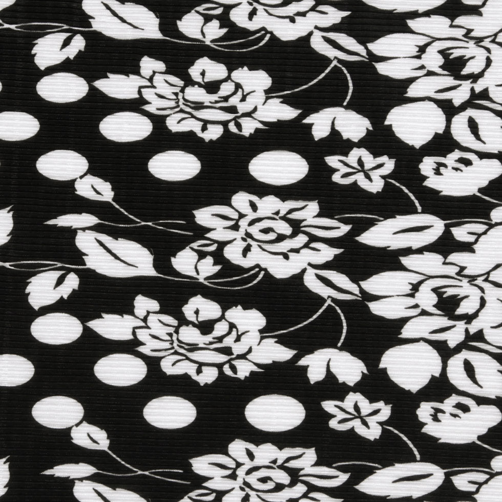 Black and White Polka Dots and Floral Stretch Plisse - Joann Fabrics
