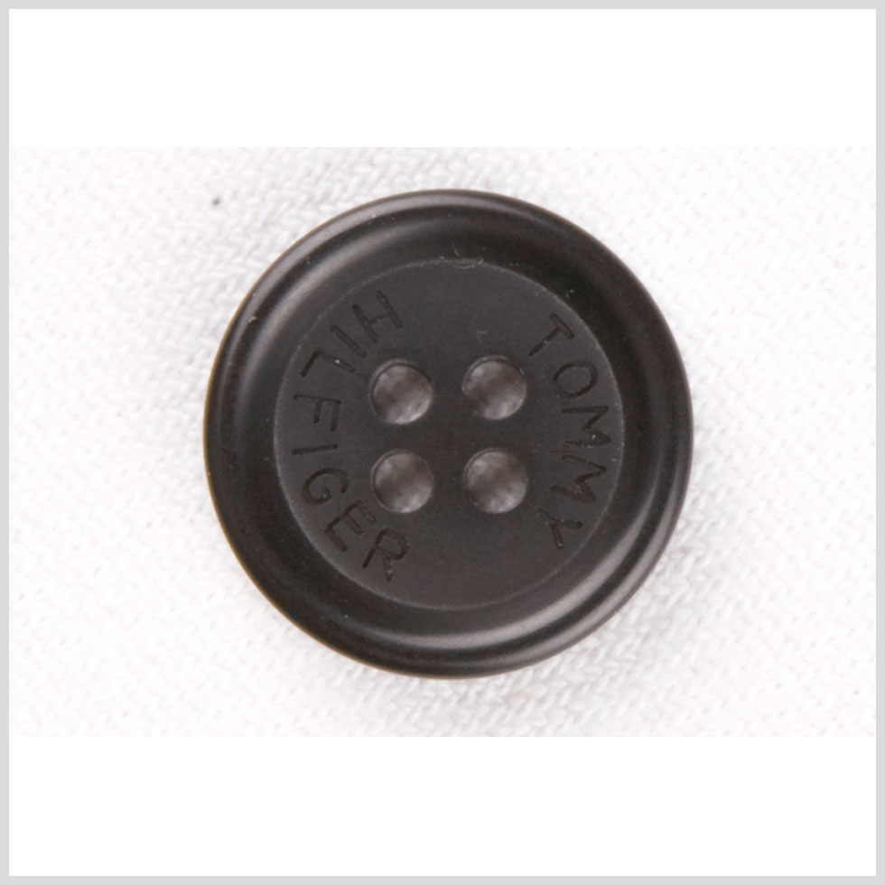 Plastic 4-Hole Button by Tommy Hilfiger - 28L/18mm - Black Designer Logo Rolled Rim - Joann Fabrics