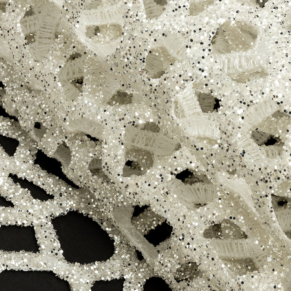 Guipure Lace with Silver Glitter Topcoat - Off-White Thick Webbing - Joann Fabrics