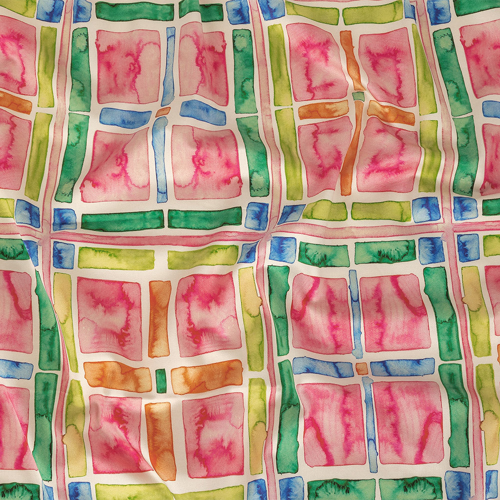 Stretch Cotton Sateen - Rainbow Watercolor Plaid - Jujube Jubilee Print - Mood Exclusive Sugar Collection - Joann Fabrics