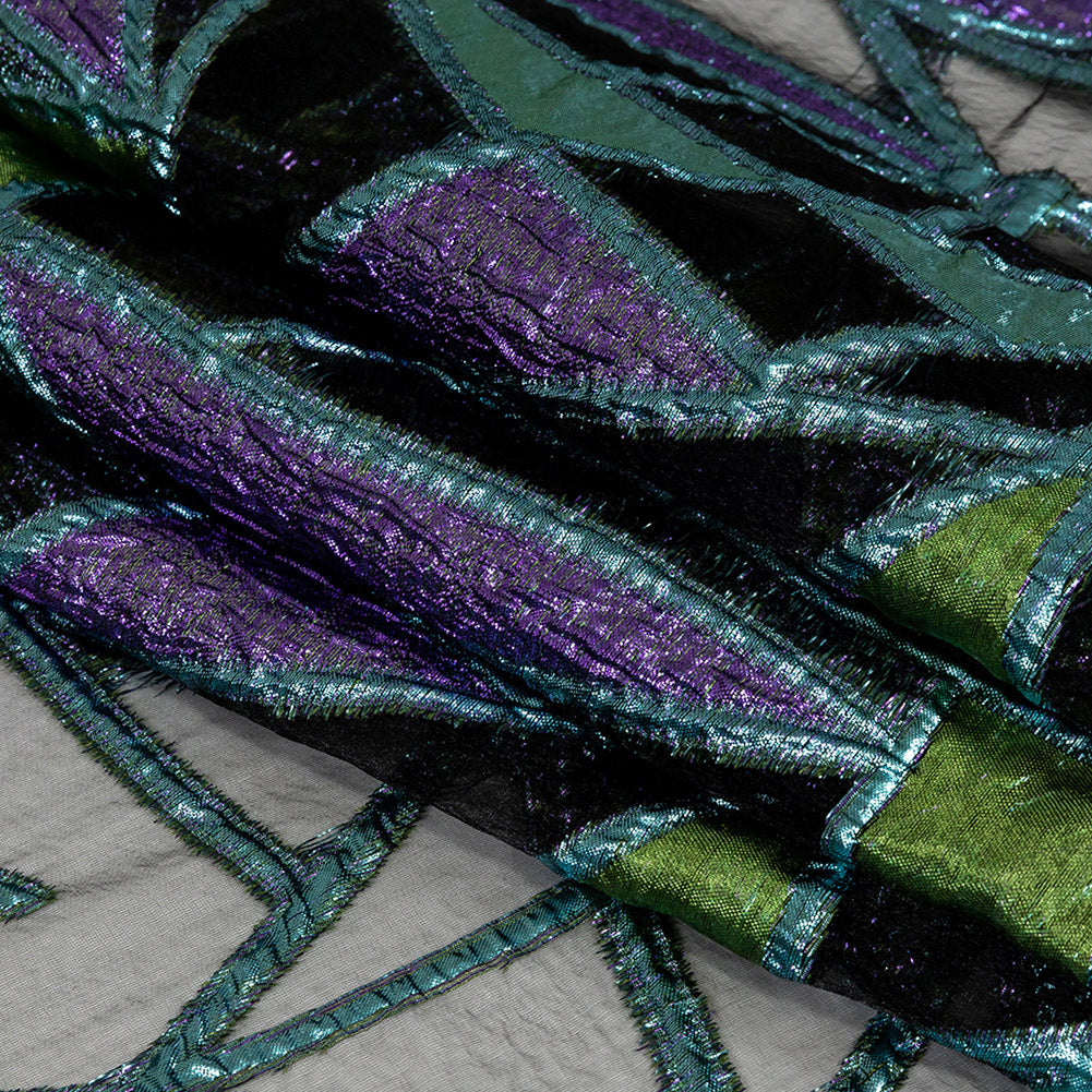 Metallic Glass-Sea, Green and Scottish Thistle Geometric Burnout Luxury Brocade - Joann Fabrics