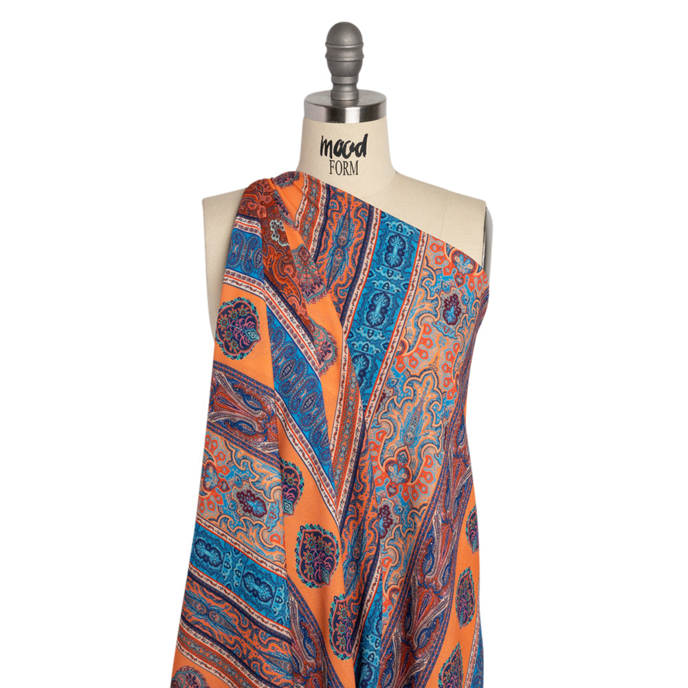 Viscose Crepe Panel - Orange, Blue and Rust Red Decorative Stripes - Mood Exclusive Desert Dance - Joann Fabrics