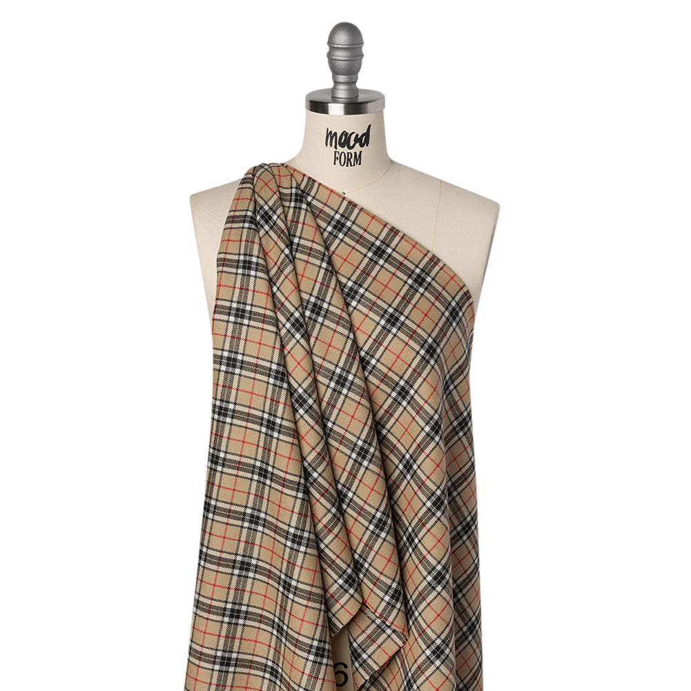 Virgin Wool Twill Made in Italy - Beige, Black and Red Classic Plaid - Joann Fabrics