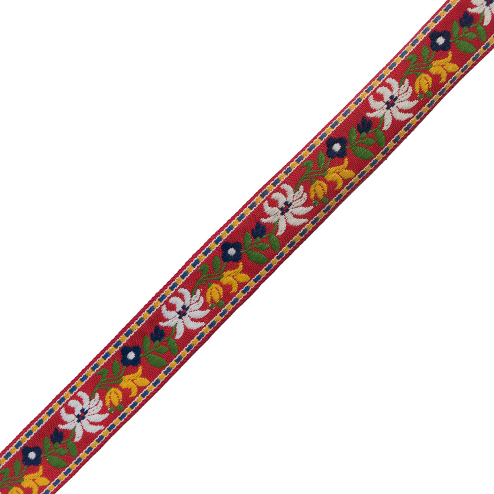 Red and Yellow Floral German Jacquard Ribbon - 1.25