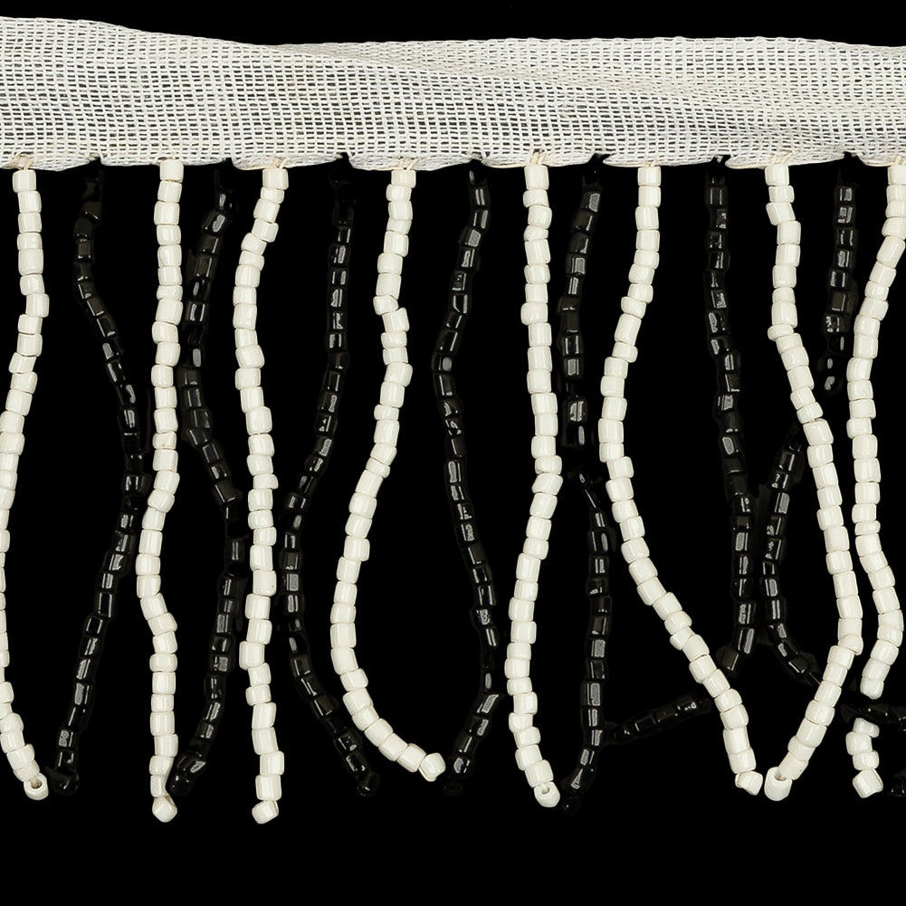 Vintage White and Black Chop Beaded Fringe - 2.5