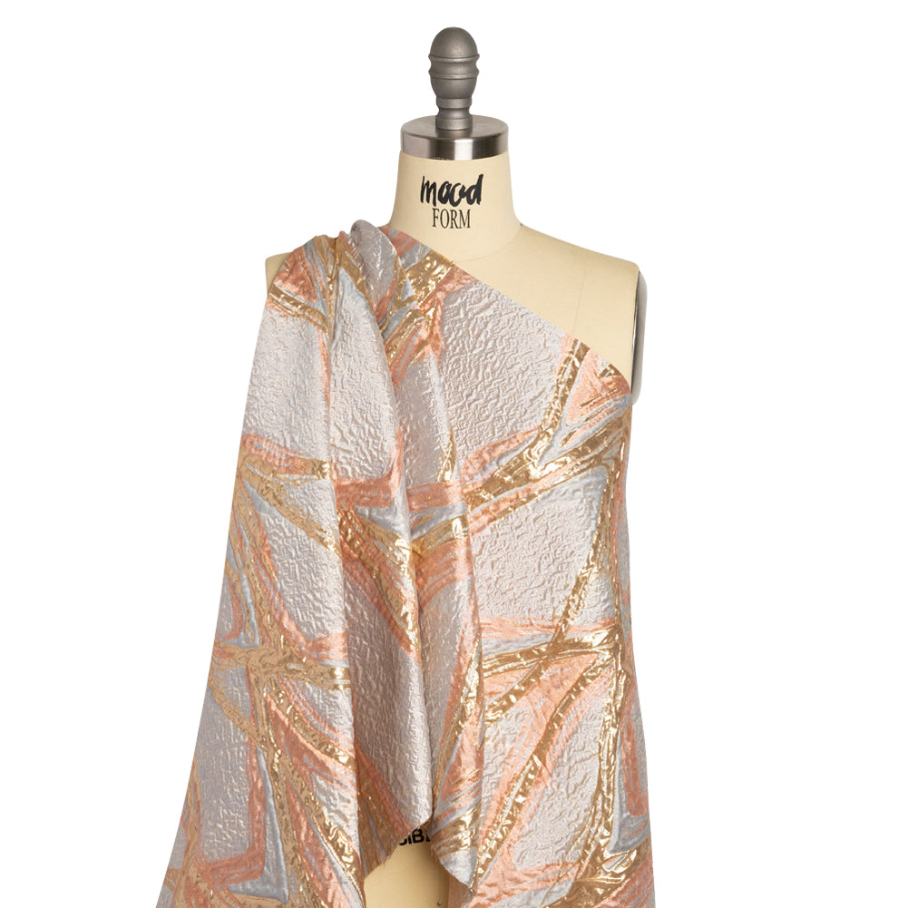 Metallic Gold, Pale Gray and Peach Flowing Lines Luxury Brocade - Joann Fabrics